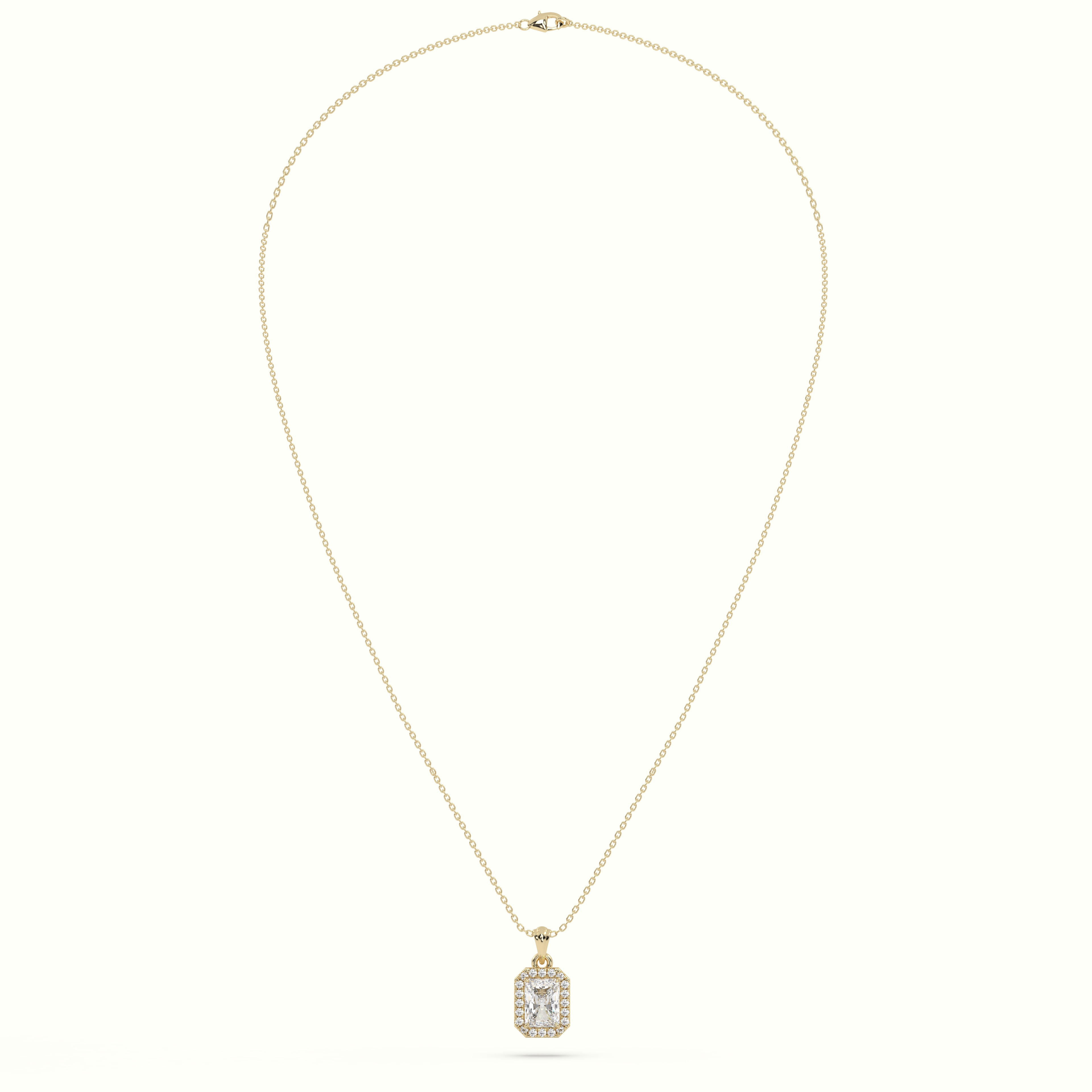 18k yellow gold radiant cut solitaire halo diamond pendant Photos & images