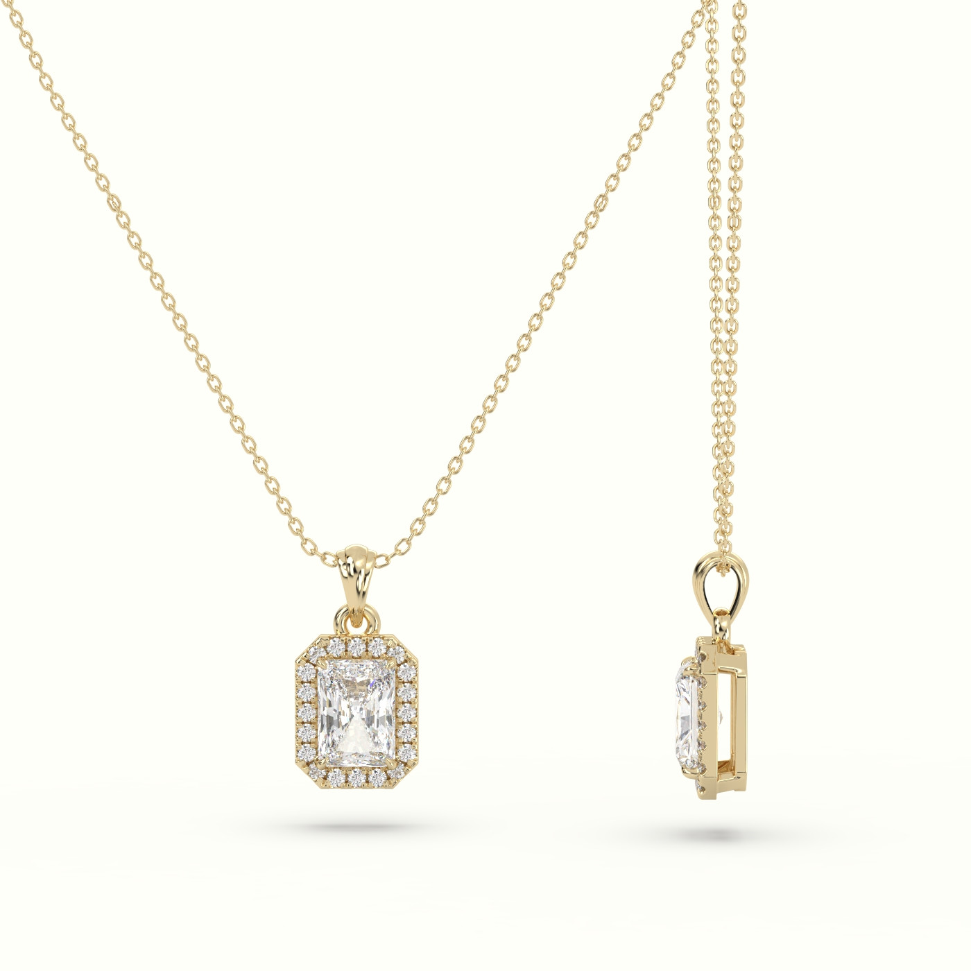 18k yellow gold radiant cut solitaire halo diamond pendant Photos & images