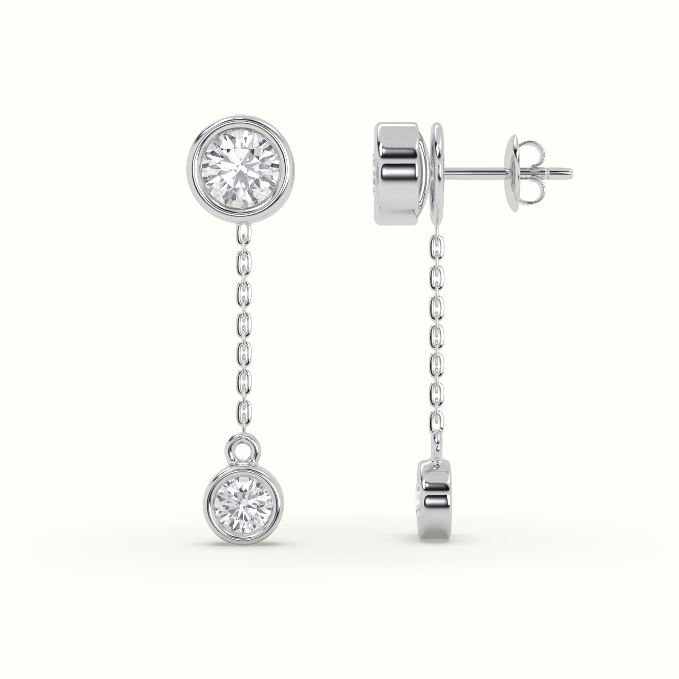 18k white gold round diamond bezel drop earrings Photos & images