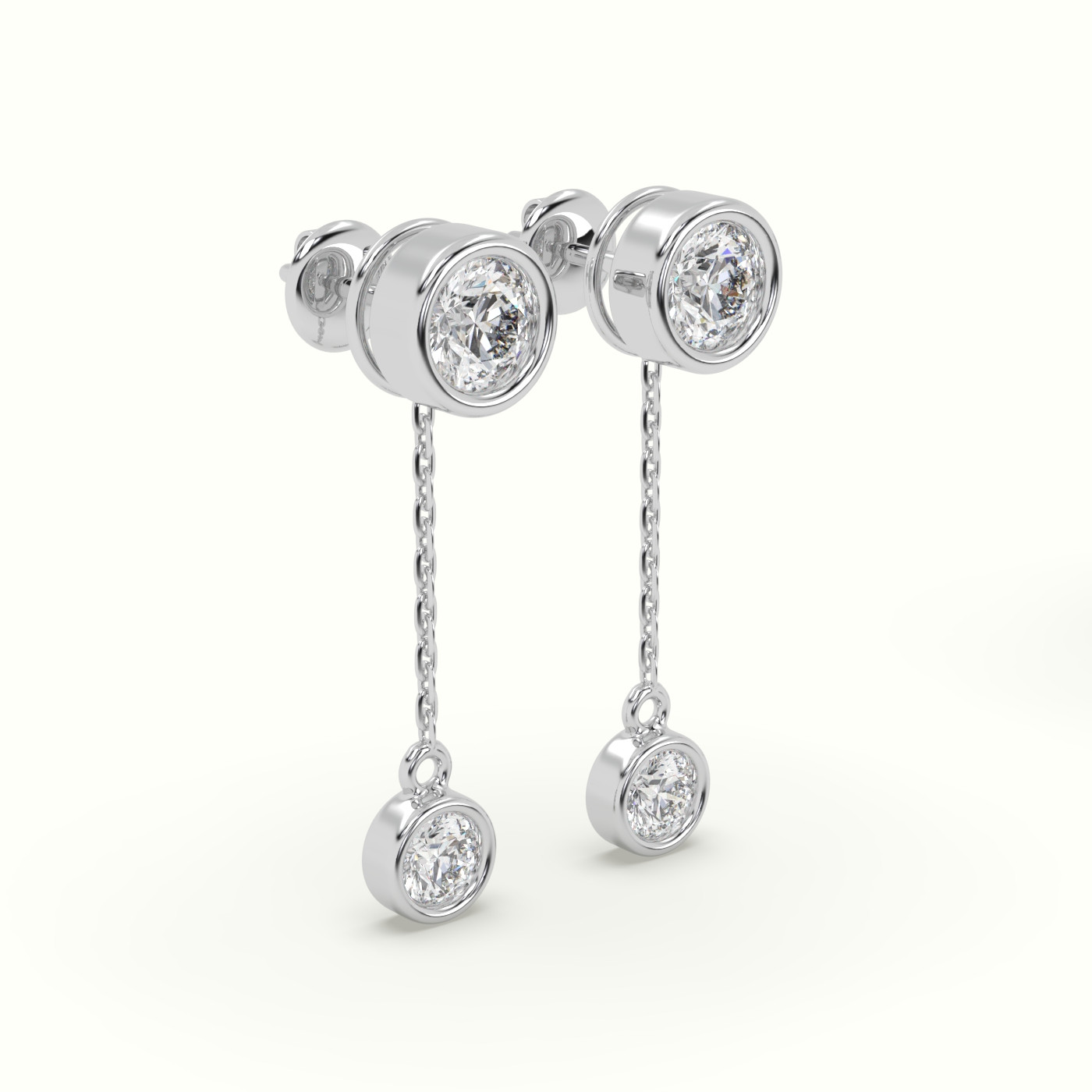 18k white gold round diamond bezel drop earrings Photos & images