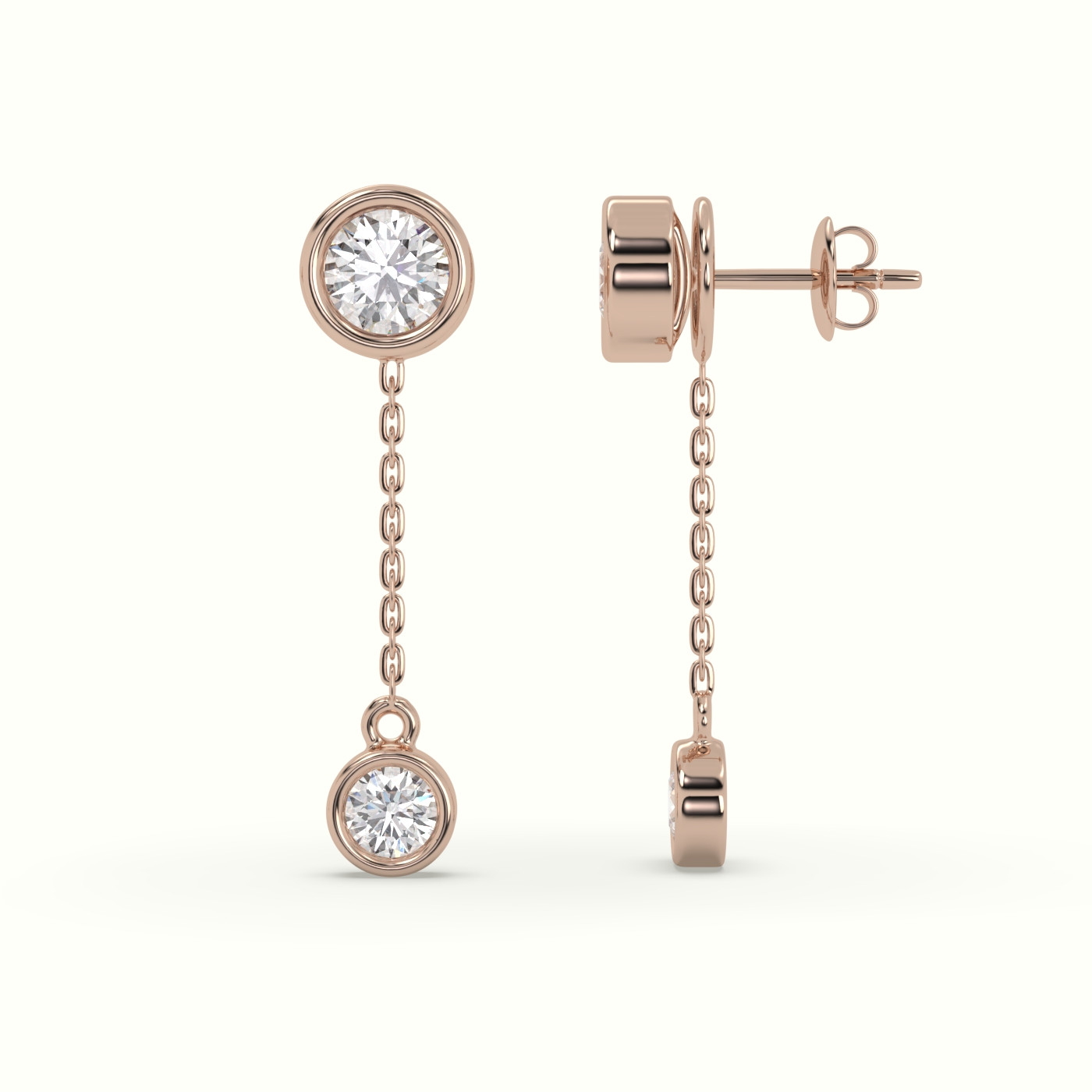 18k rose gold round diamond bezel drop earrings Photos & images