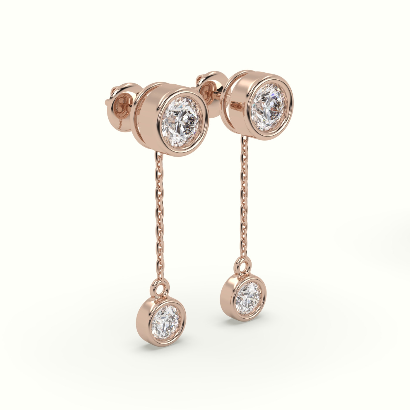 18k rose gold round diamond bezel drop earrings Photos & images