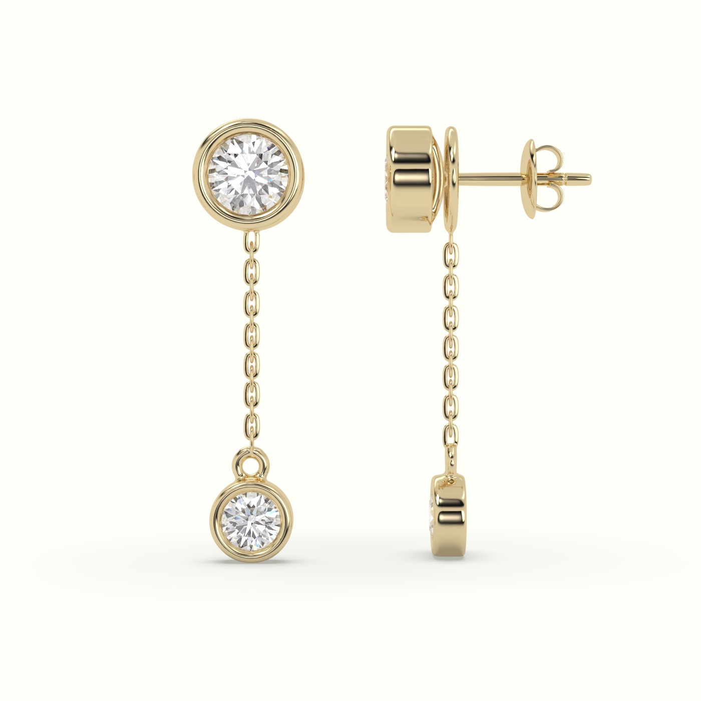 18k yellow gold round diamond bezel drop earrings Photos & images