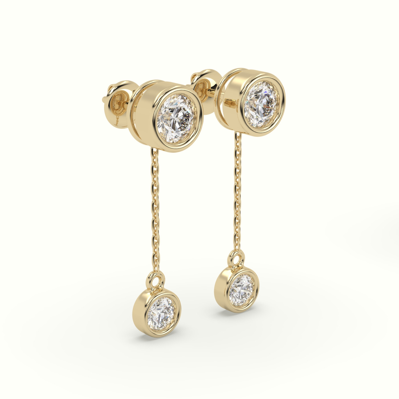 18k yellow gold round diamond bezel drop earrings Photos & images
