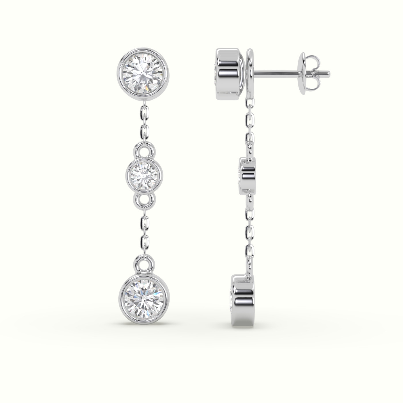 18k white gold round diamond bezel multi drop earrings Photos & images