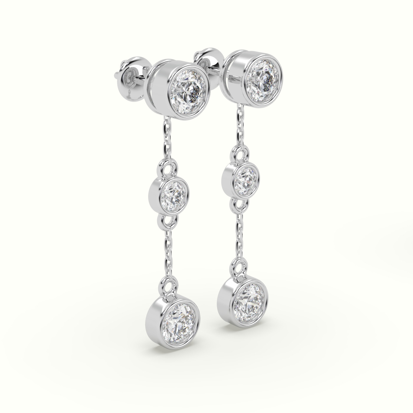 18k white gold round diamond bezel multi drop earrings Photos & images