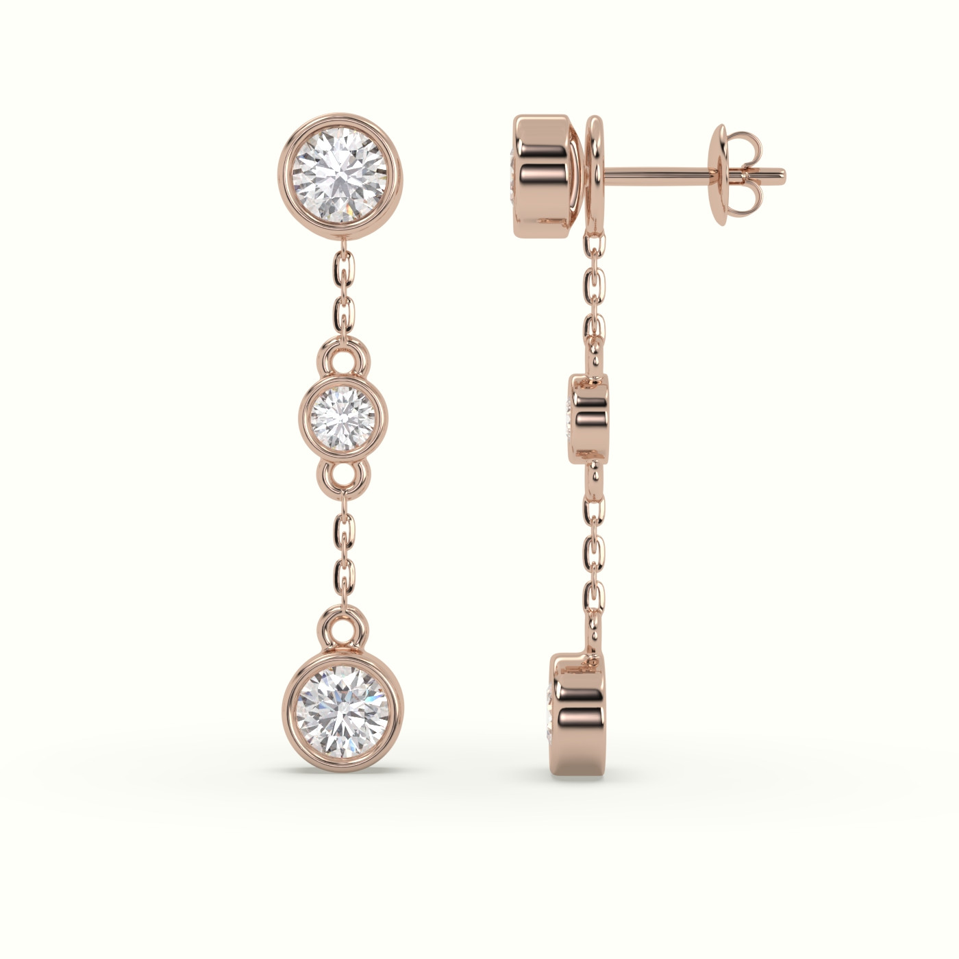 18k rose gold round diamond bezel multi drop earrings Photos & images