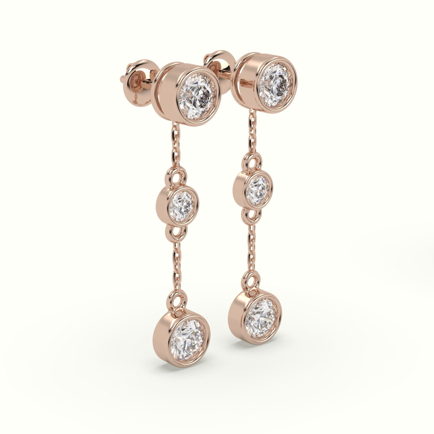 18k rose gold round diamond bezel multi drop earrings Photos & images