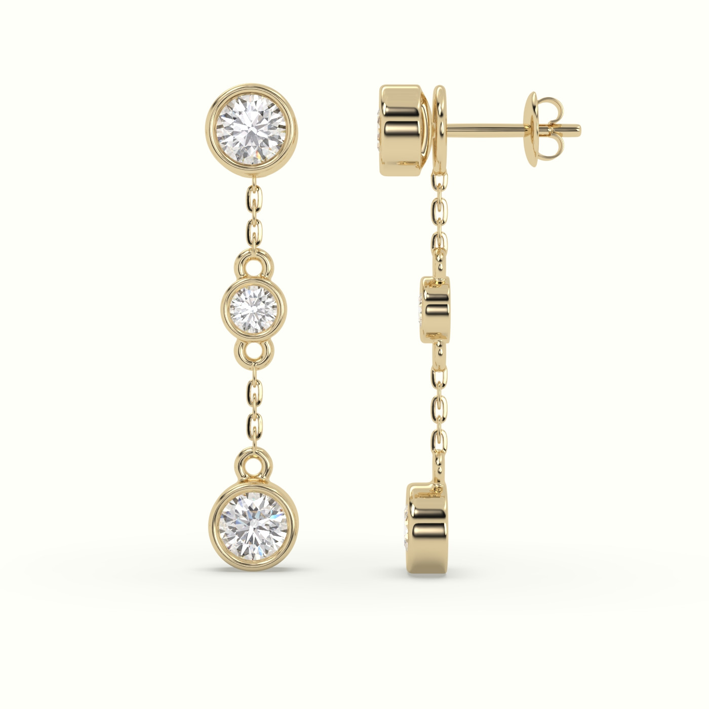 18k yellow gold round diamond bezel multi drop earrings Photos & images