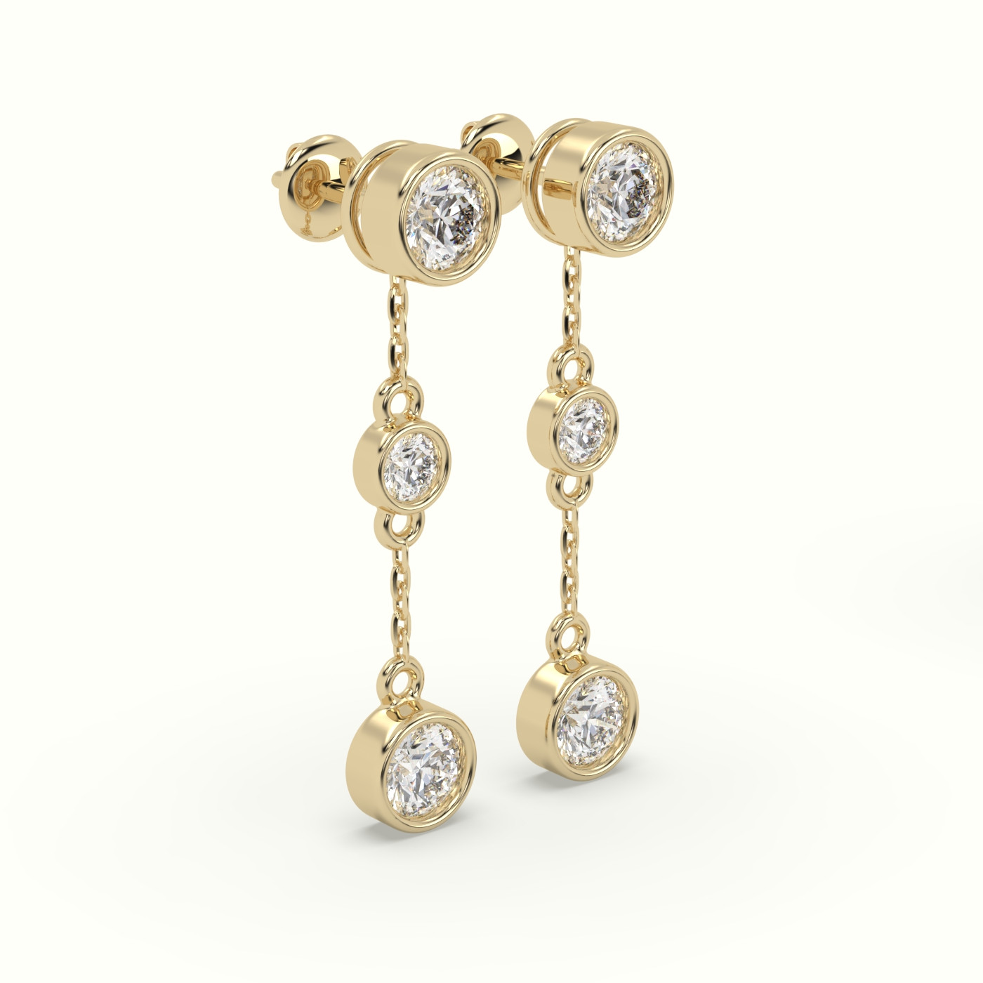 18k yellow gold round diamond bezel multi drop earrings Photos & images