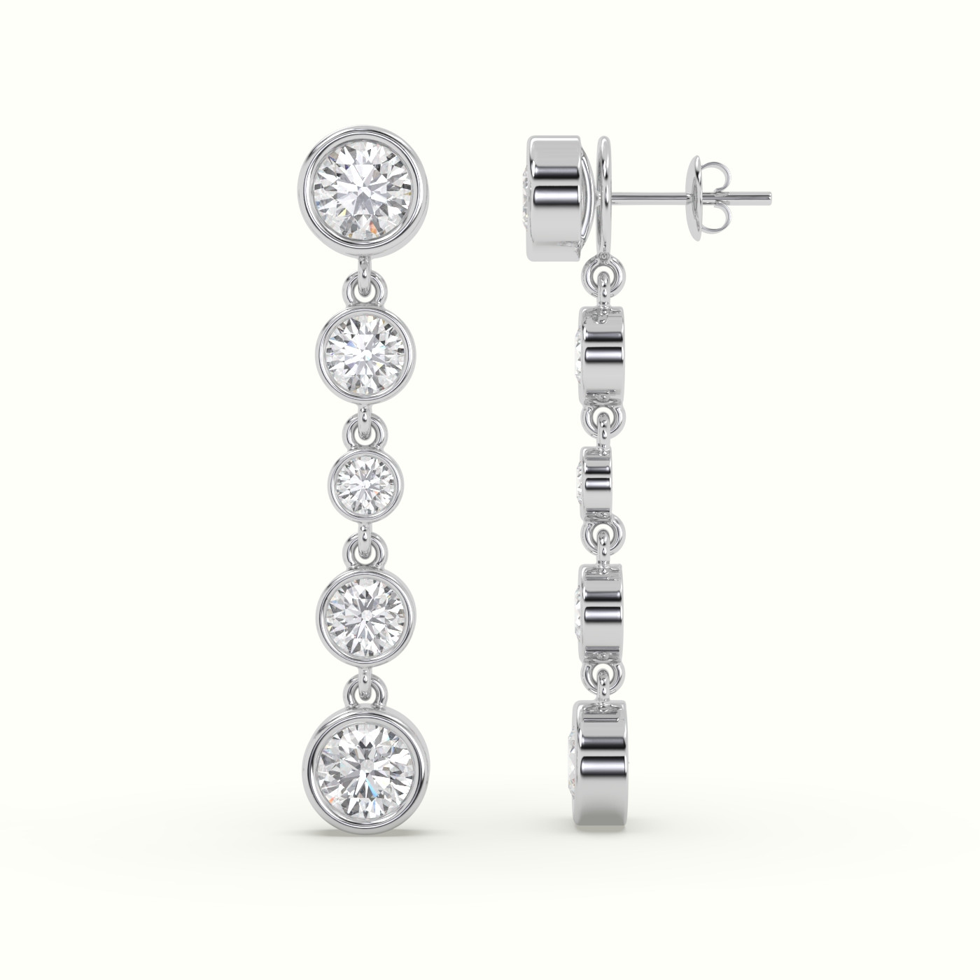 18k white gold round diamond bezel multi drop earrings Photos & images