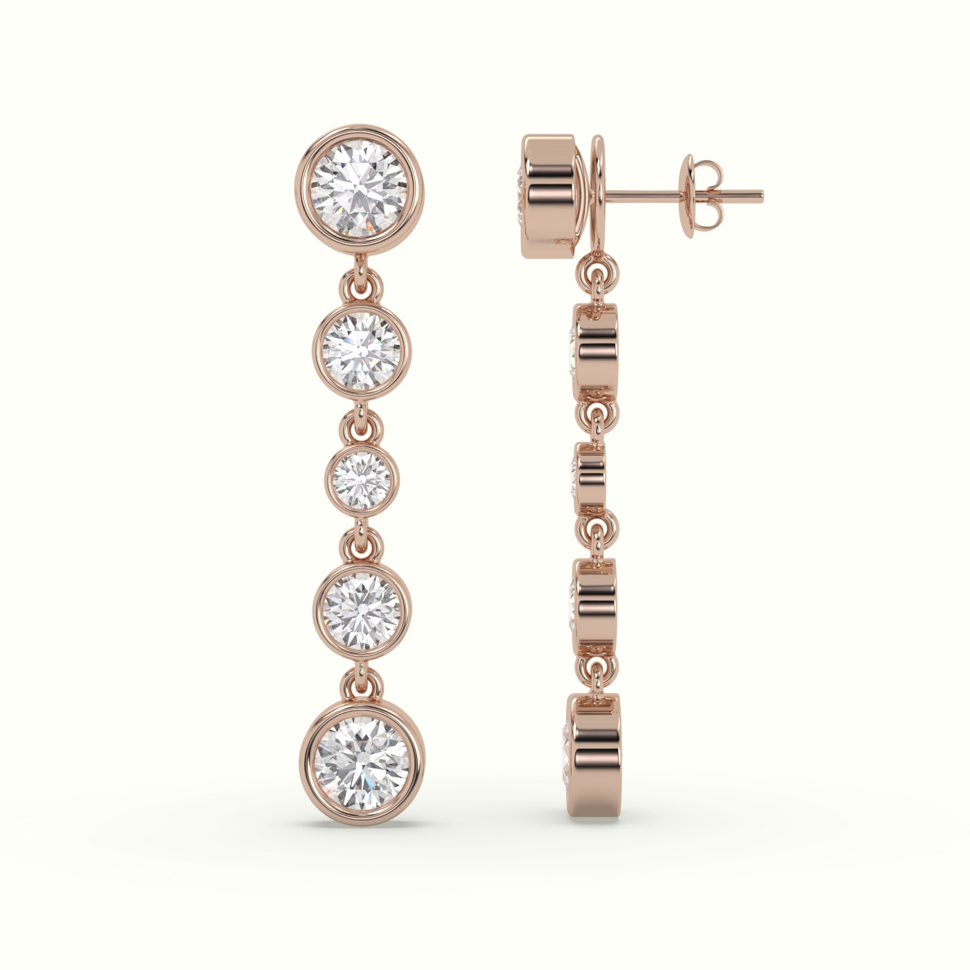 18k rose gold round diamond bezel multi drop earrings Photos & images