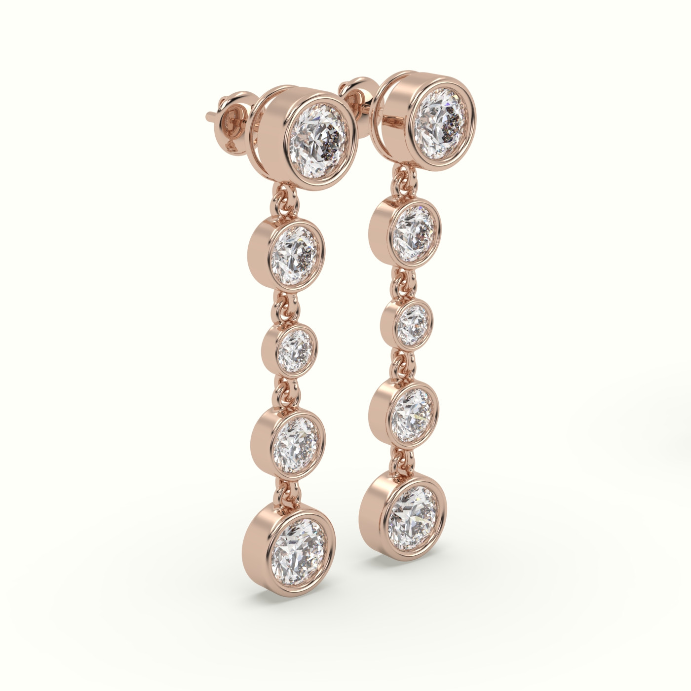 18k rose gold round diamond bezel multi drop earrings Photos & images