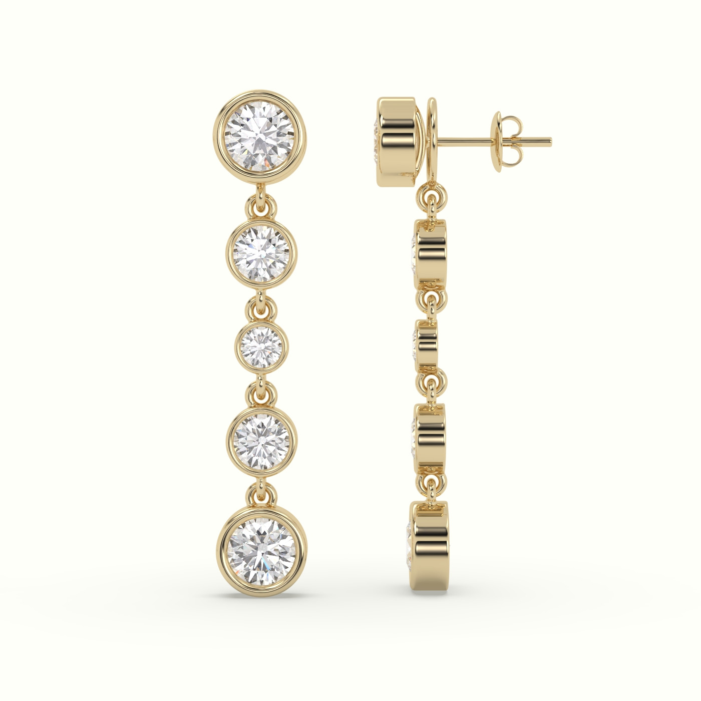 18k yellow gold round diamond bezel multi drop earrings Photos & images