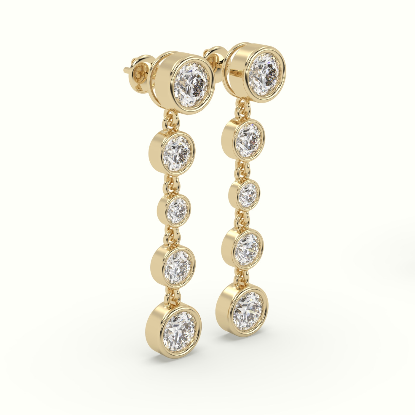 10k yellow gold round diamond bezel multi drop earrings Photos & images