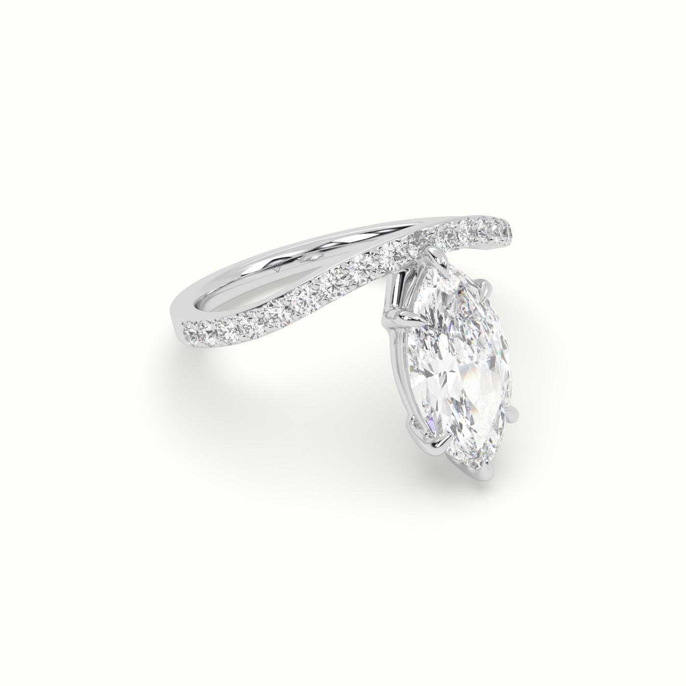 18k white gold marquise diamond solitaire curved pavé ring Photos & images