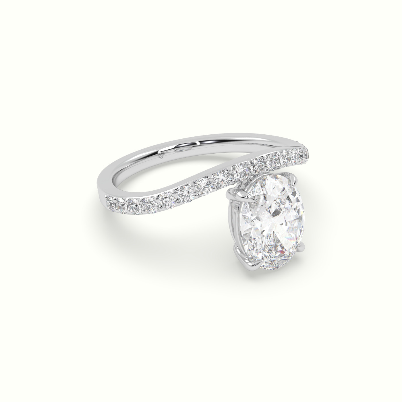 10k white gold oval diamond solitaire curved pavé ring Photos & images