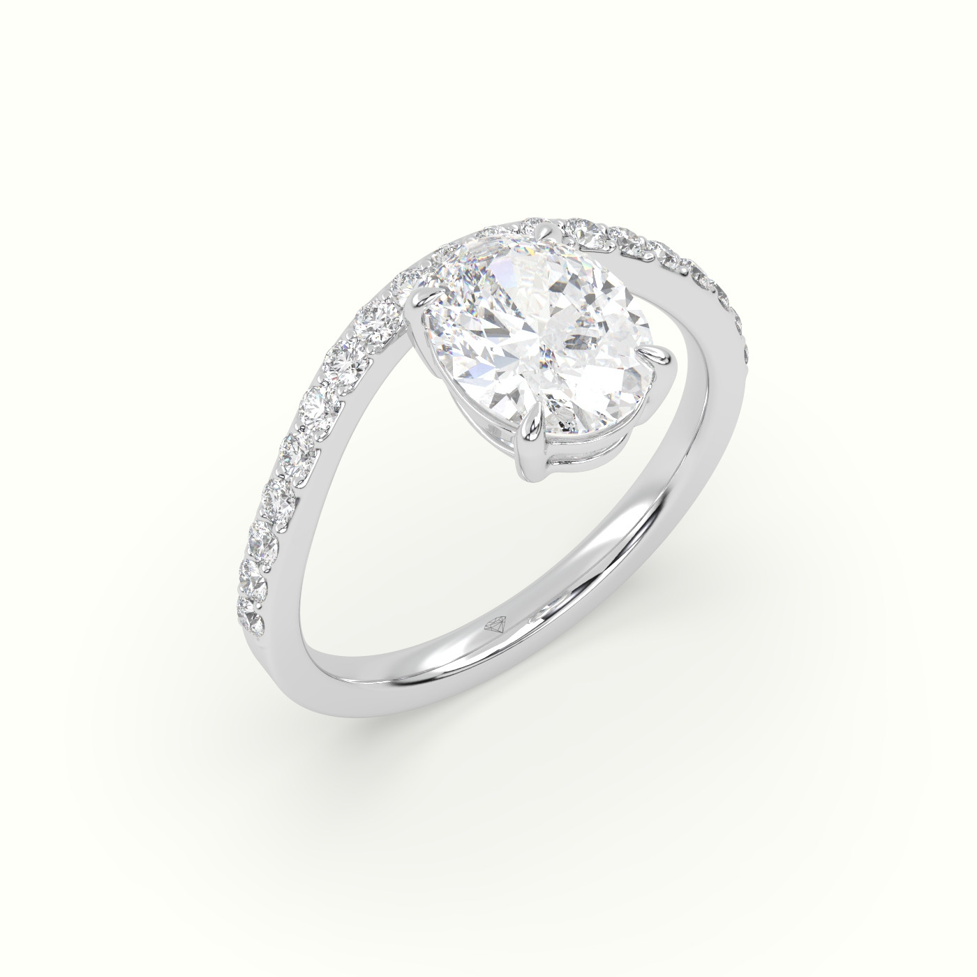 10k white gold oval diamond solitaire curved pavé ring Photos & images