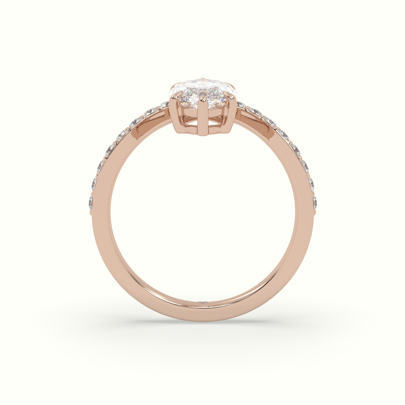 10k rose gold marquise diamond solitaire curved pavé ring Photos & images