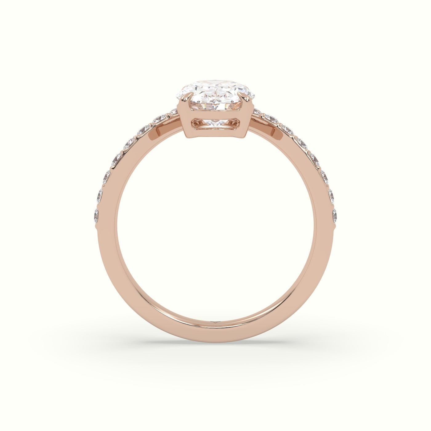 18k rose gold oval diamond solitaire curved pavé ring Photos & images