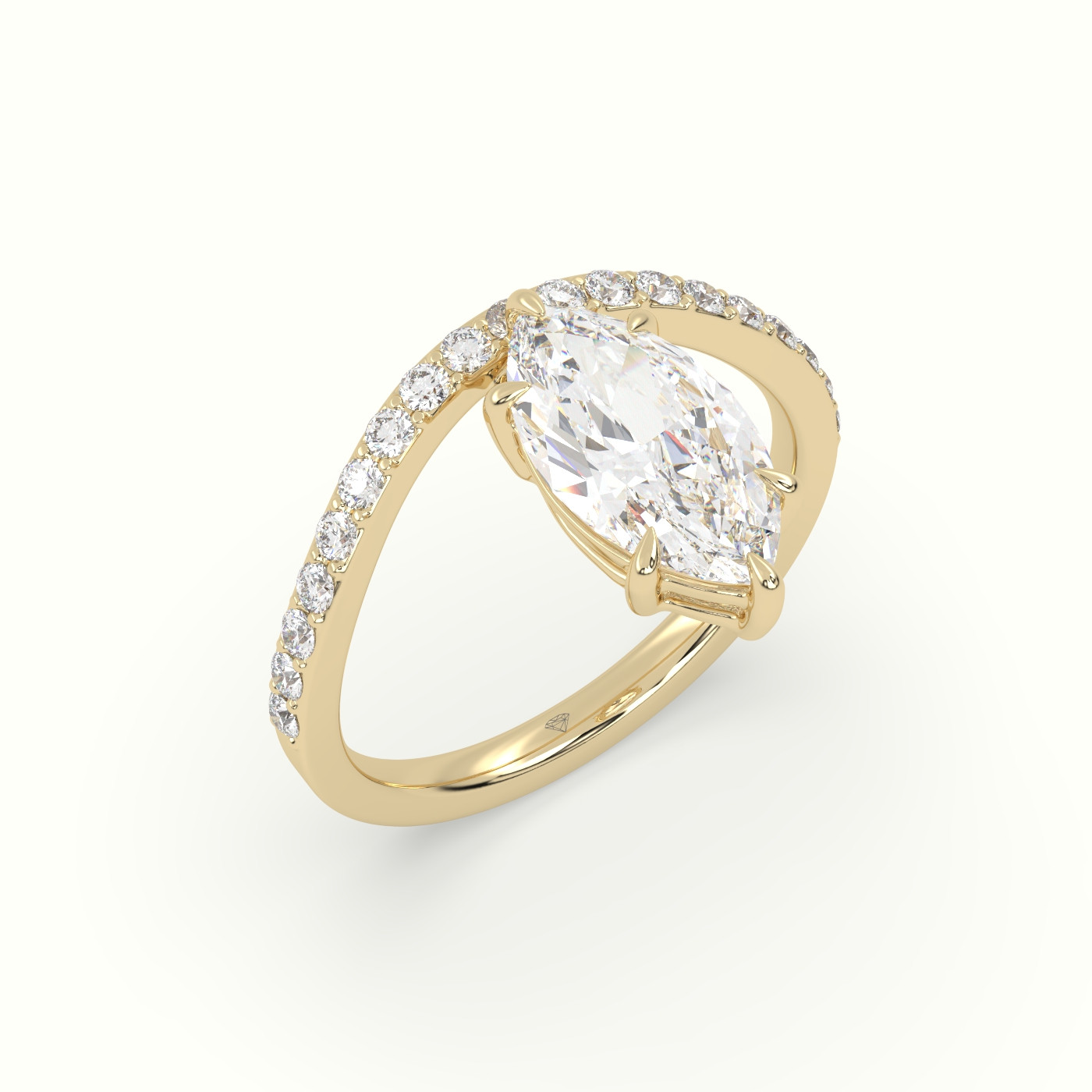 18k yellow gold marquise diamond solitaire curved pavé ring Photos & images