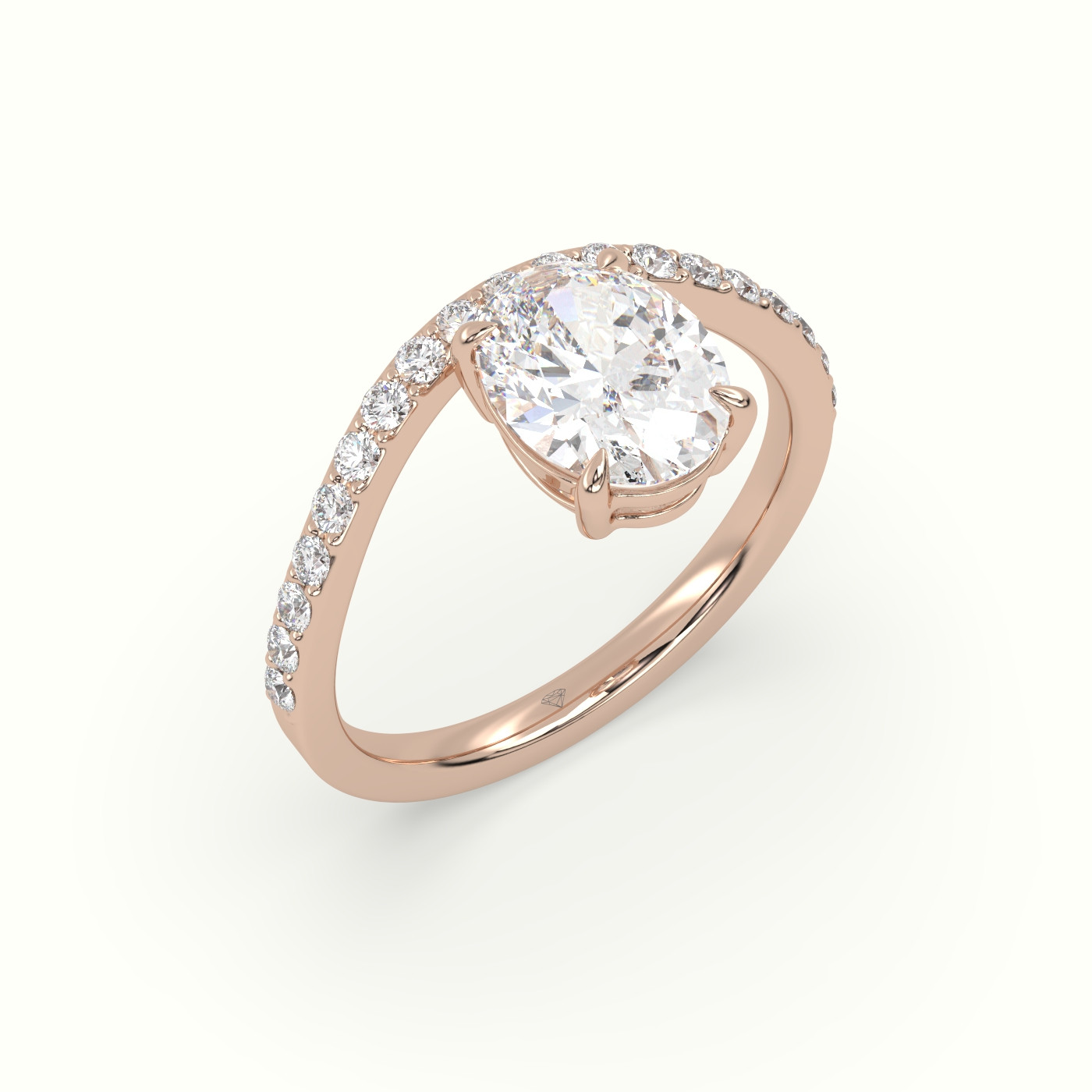 10k rose gold oval diamond solitaire curved pavé ring Photos & images