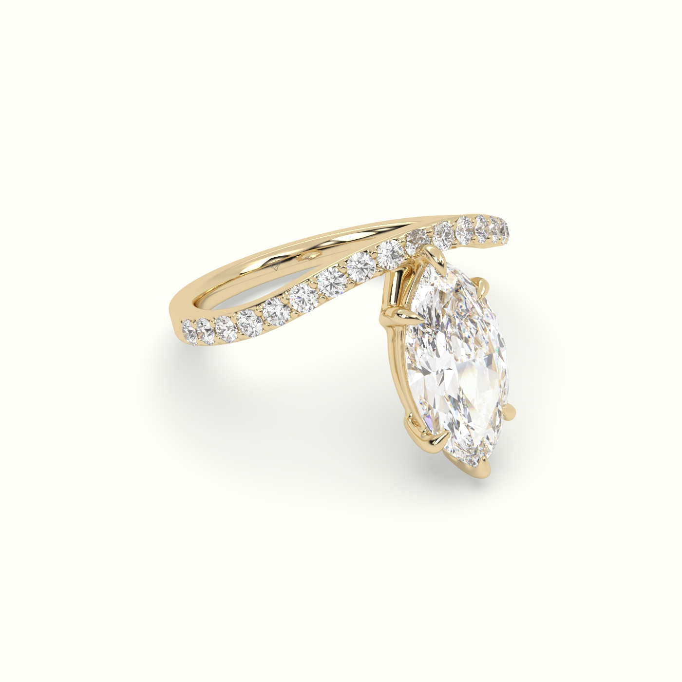 10k yellow gold marquise diamond solitaire curved pavé ring Photos & images