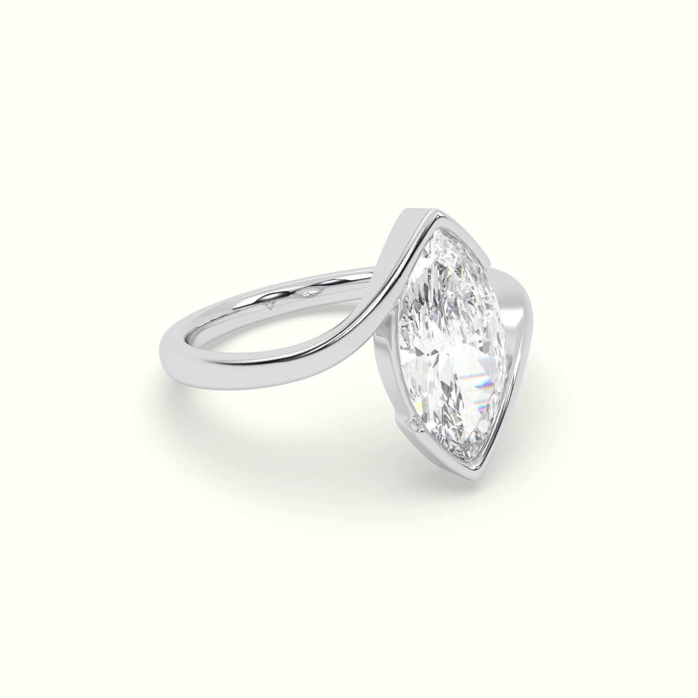 18k white gold marquise diamond bezel solitaire bypass ring Photos & images