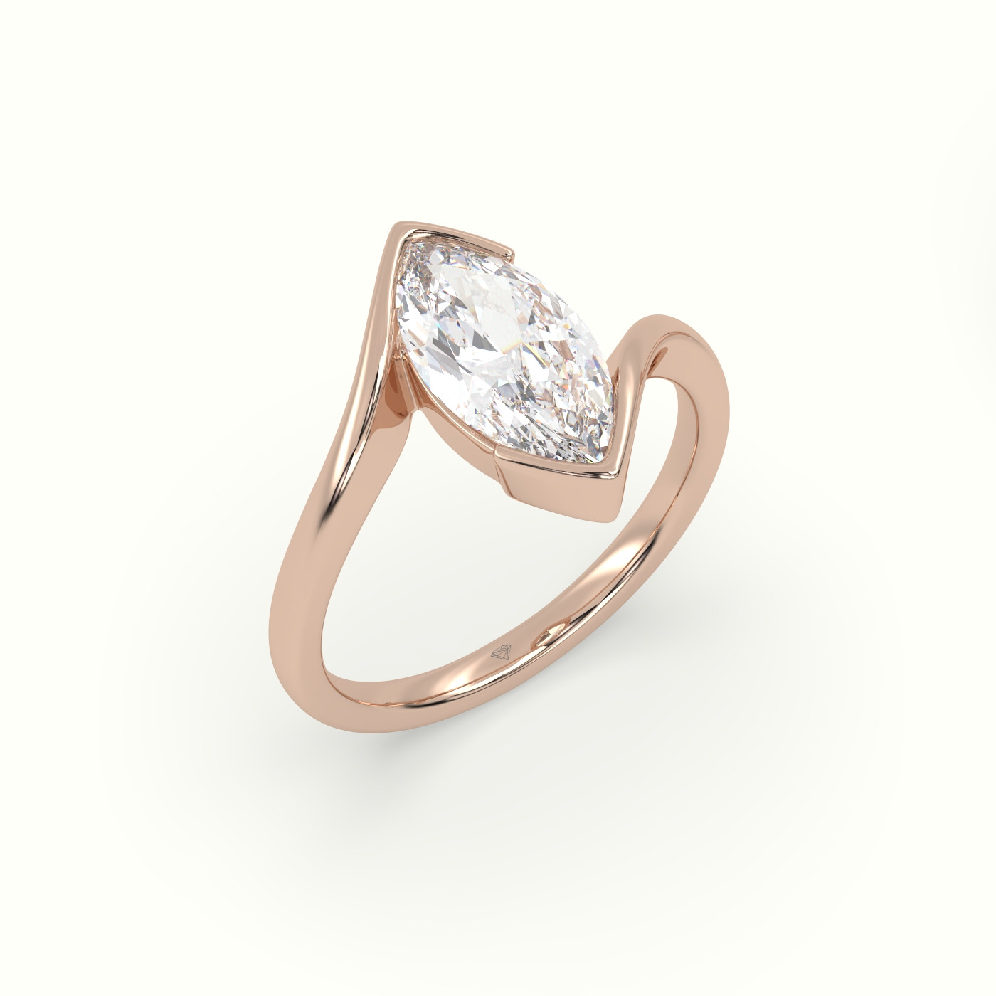 10k rose gold marquise diamond bezel solitaire bypass ring Photos & images