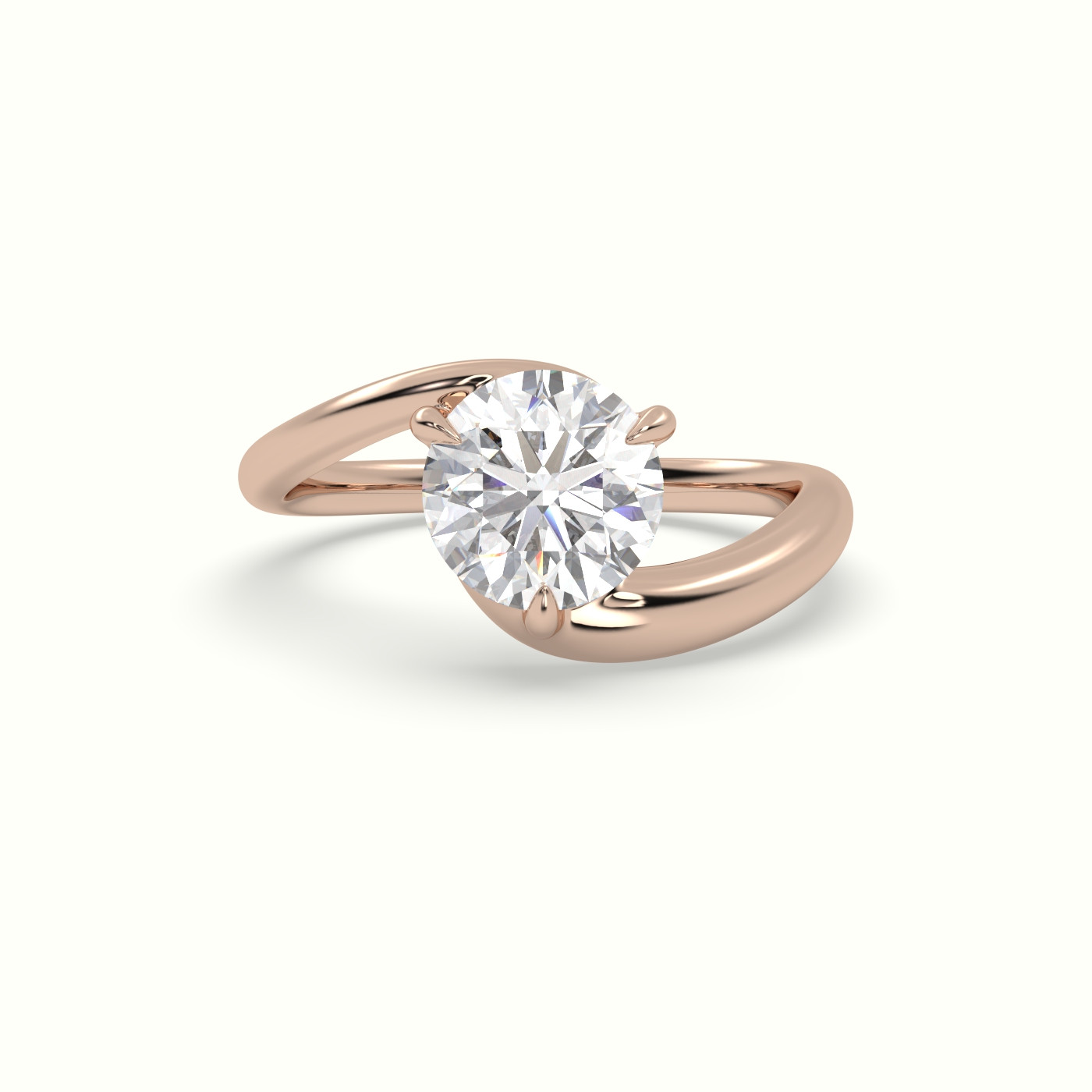 18k rose gold round diamond bezel solitaire bypass ring