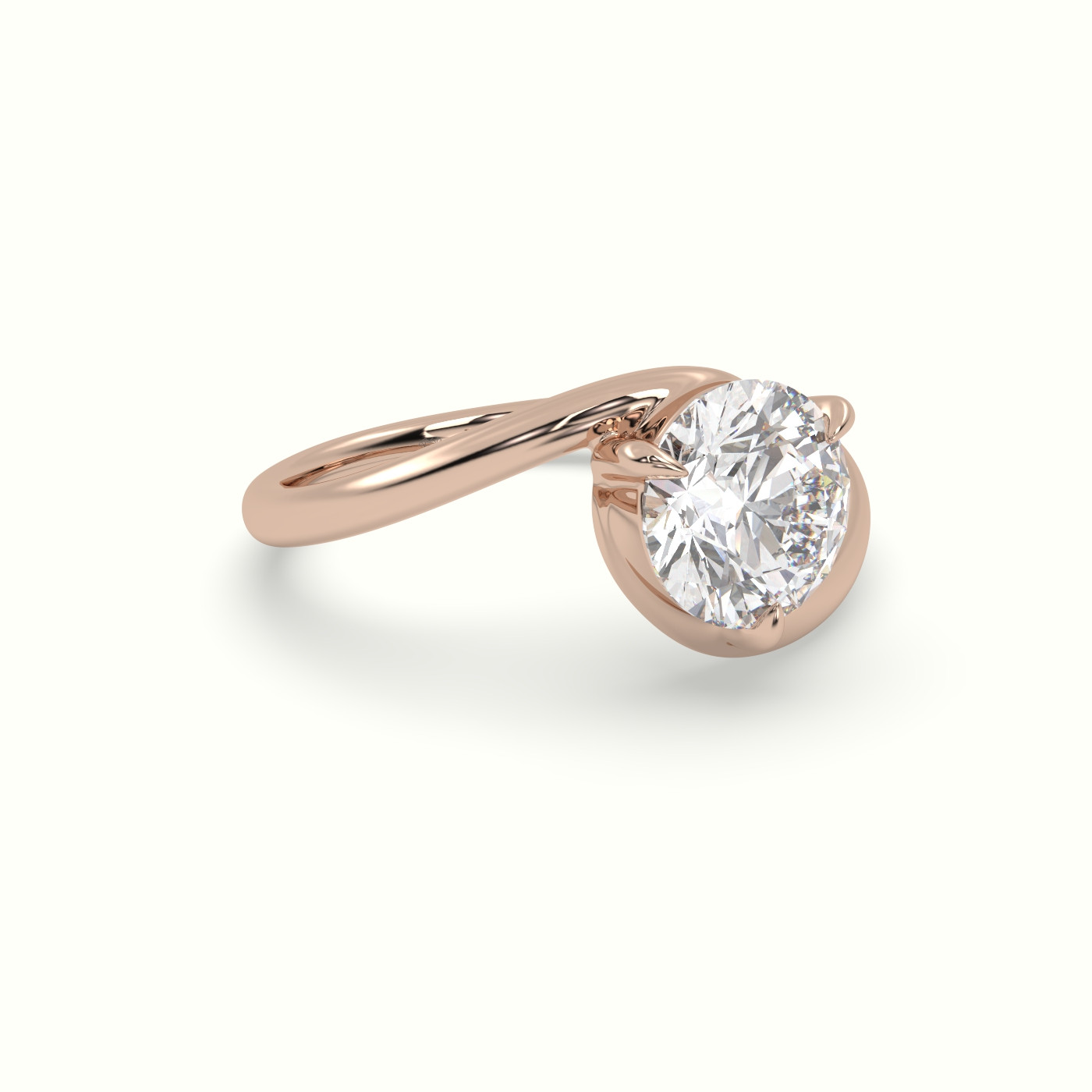 18k rose gold round diamond bezel solitaire bypass ring Photos & images