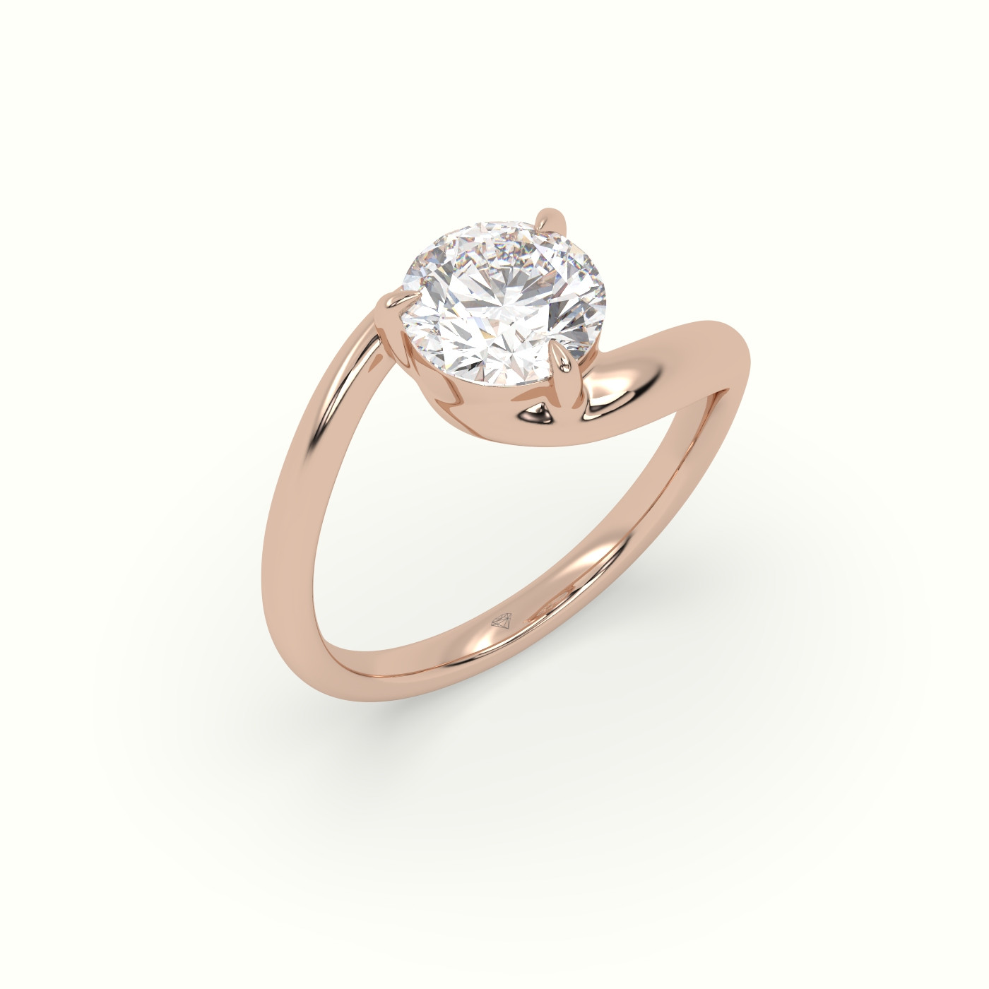 10k rose gold round diamond bezel solitaire bypass ring Photos & images