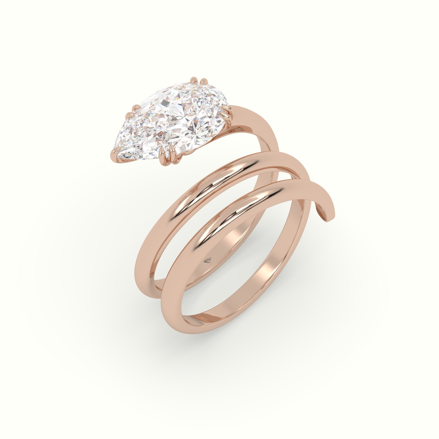 18k rose gold pear diamond solitaire snake wrap ring Photos & images