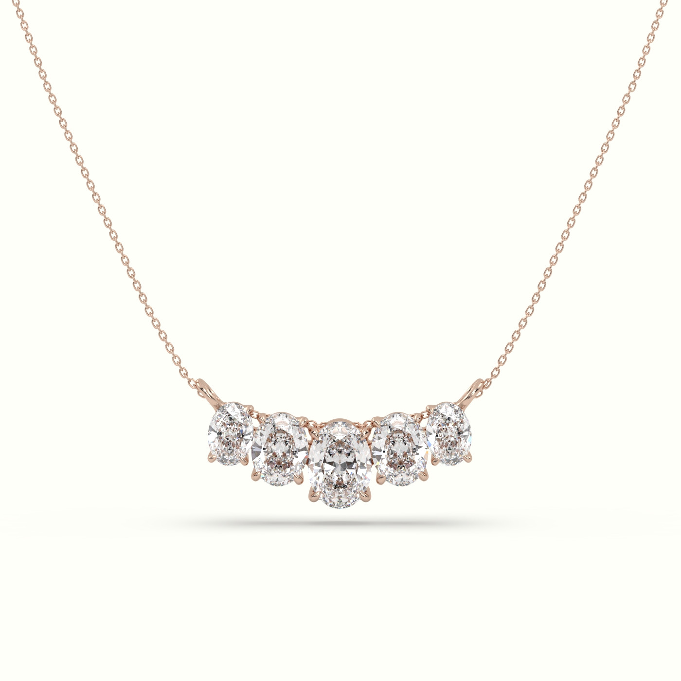 18k rose gold oval diamond prong setting pendant necklace