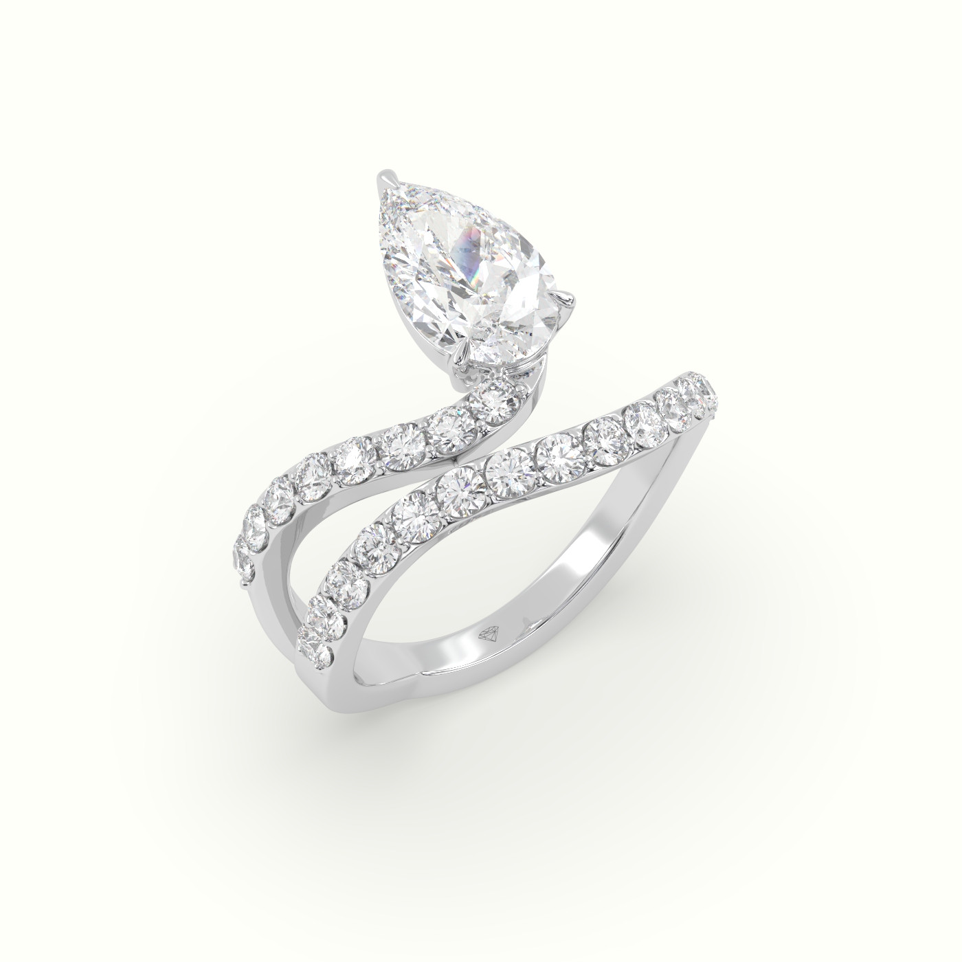 18k white gold pear diamond solitaire pavé ring Photos & images