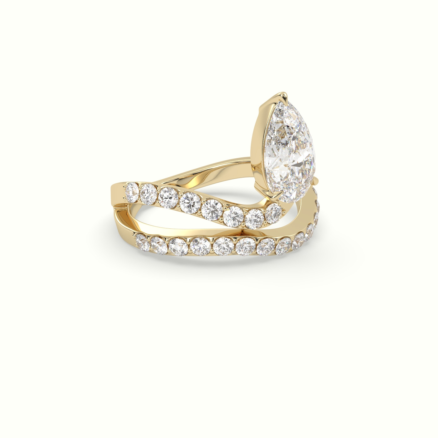 10k yellow gold pear diamond solitaire pavé ring Photos & images