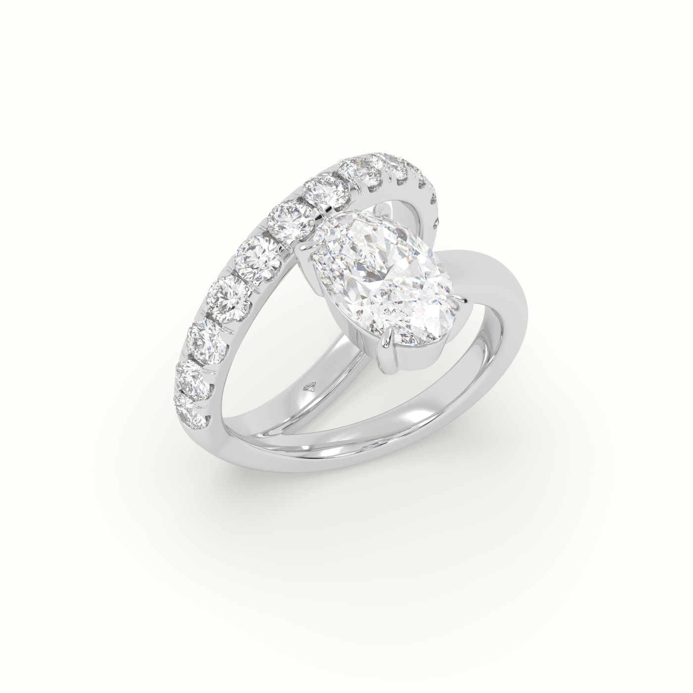 10k white gold oval diamond solitaire pavé ring Photos & images
