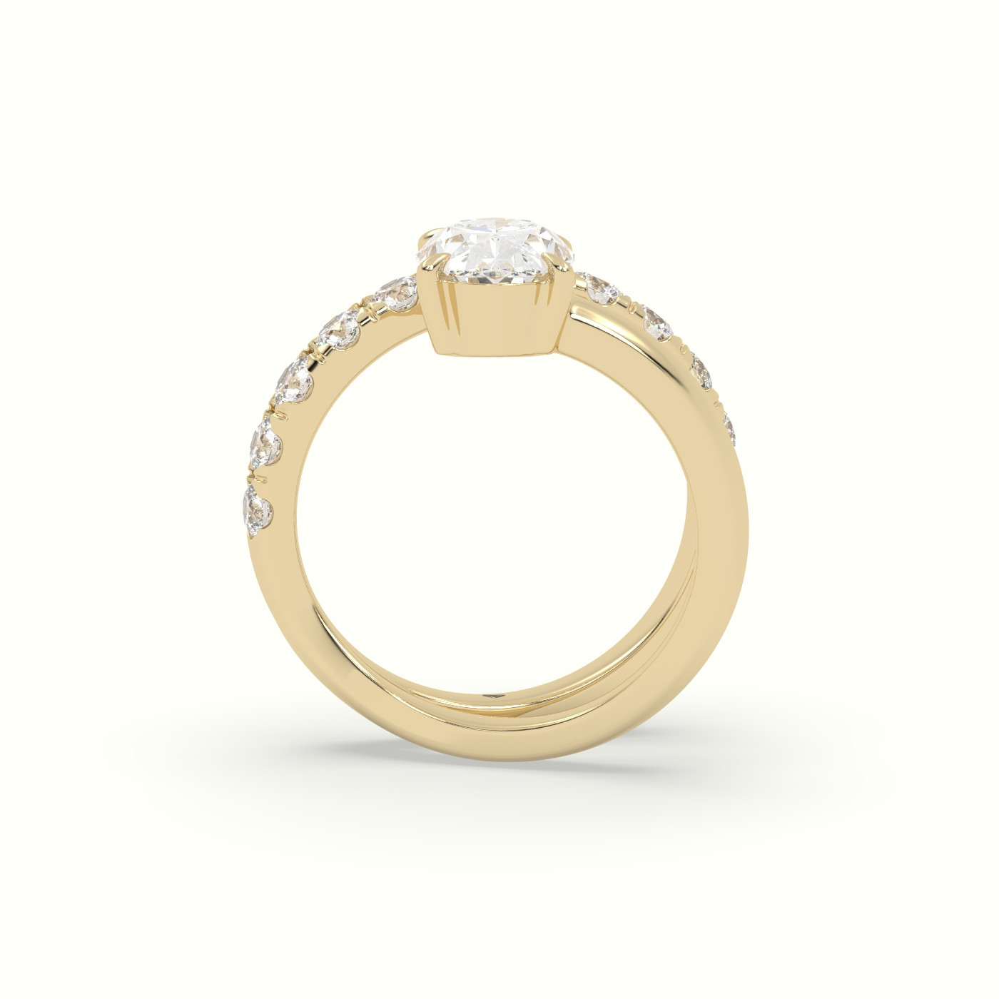 10k yellow gold oval diamond solitaire pavé ring Photos & images