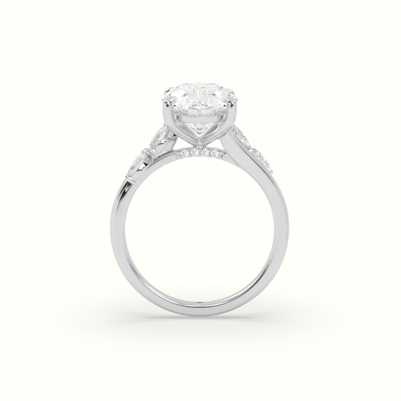 18k white gold oval diamond side stone ring Photos & images