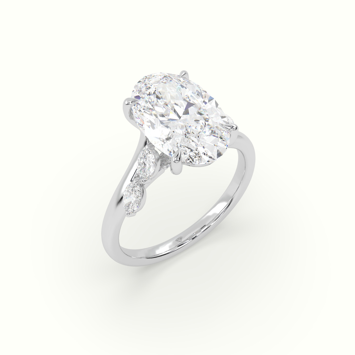 10k white gold oval diamond side stone ring Photos & images