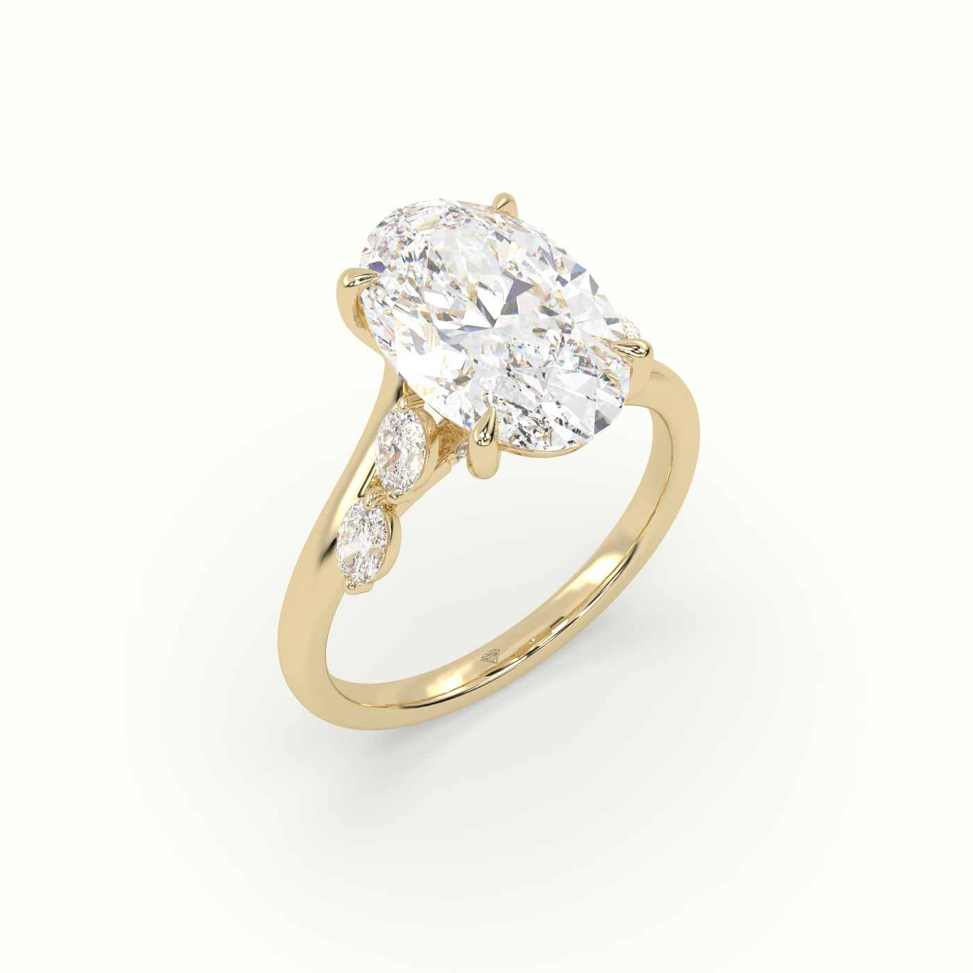 10k yellow gold oval diamond side stone ring Photos & images