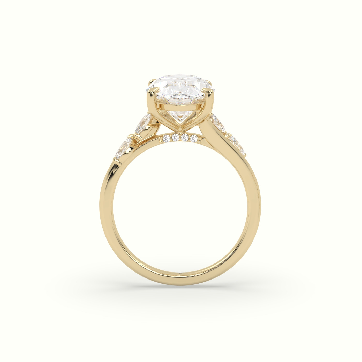 10k yellow gold oval diamond side stone ring Photos & images