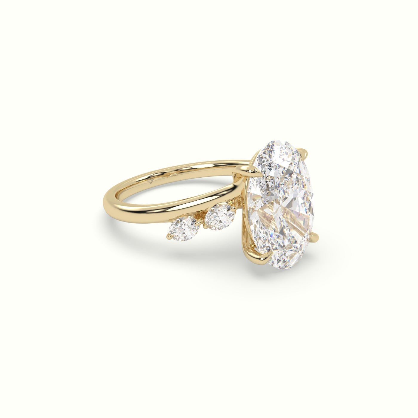 10k yellow gold oval diamond side stone ring Photos & images