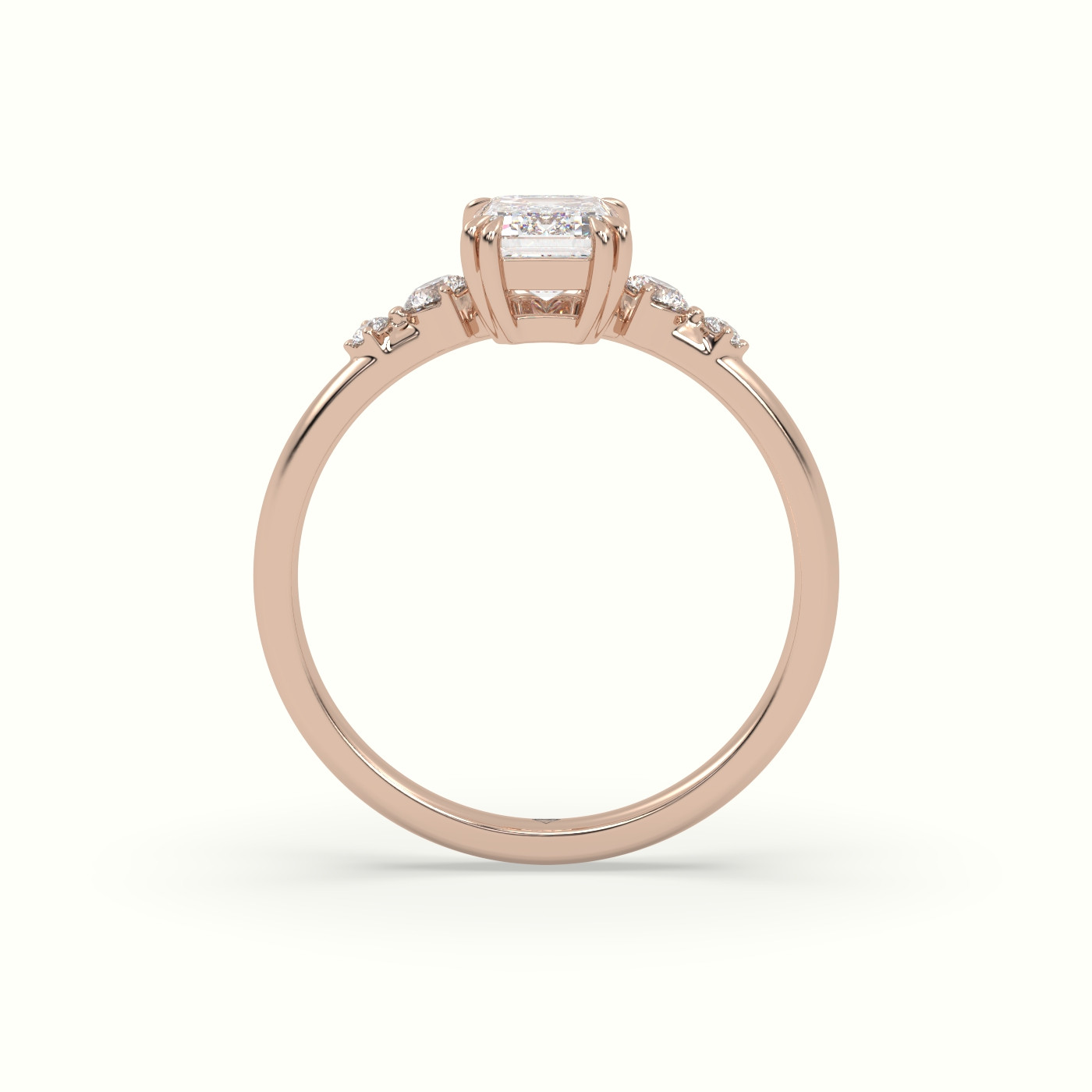 18k rose gold emerald diamond solitaire side stone ring Photos & images
