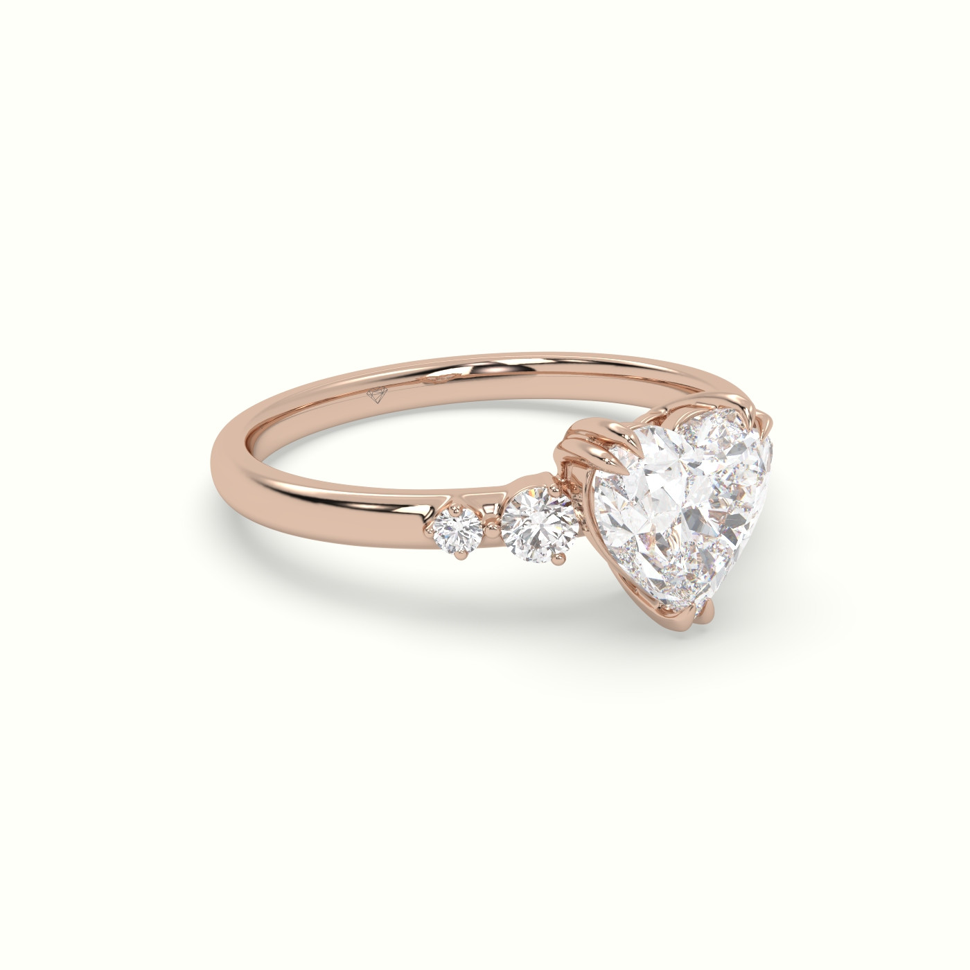 10k rose gold heart diamond solitaire side stone ring Photos & images