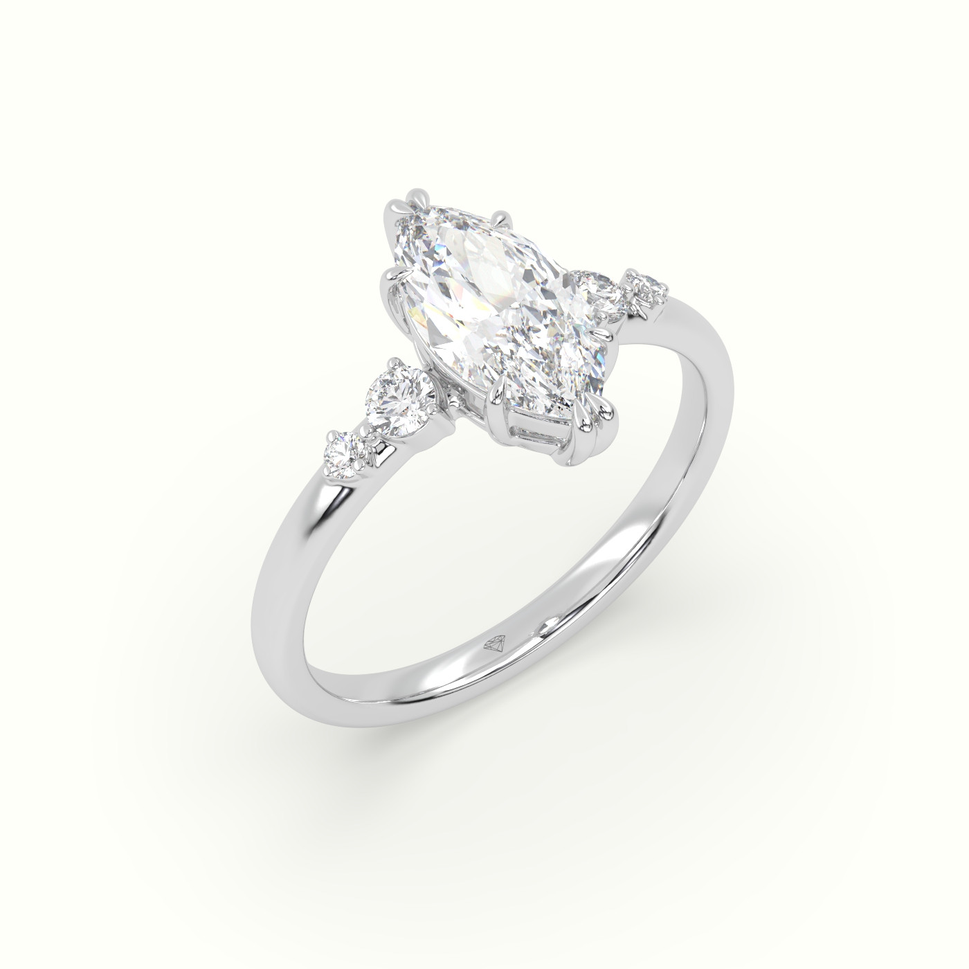 10k white gold marquise diamond solitaire side stone ring Photos & images
