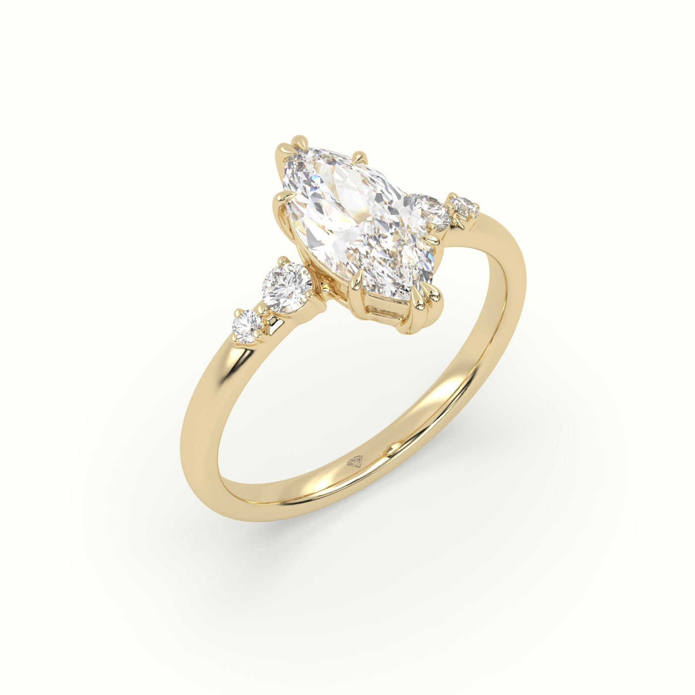 18k yellow gold marquise diamond solitaire side stone ring Photos & images