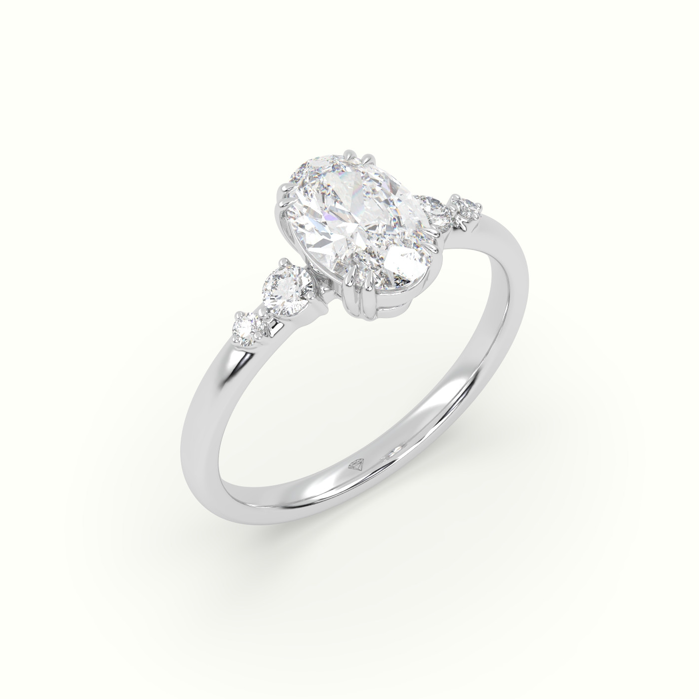 10k white gold oval diamond solitaire side stone ring Photos & images