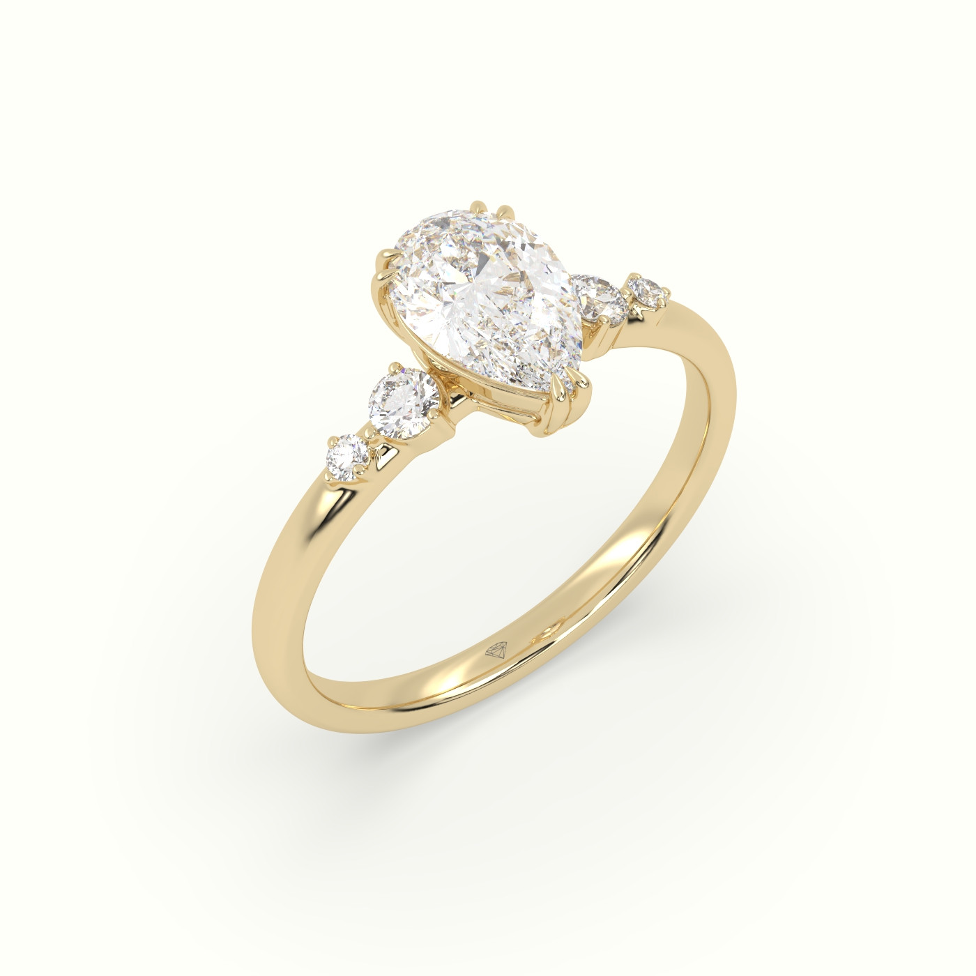 18k yellow gold pear diamond solitaire side stone ring Photos & images