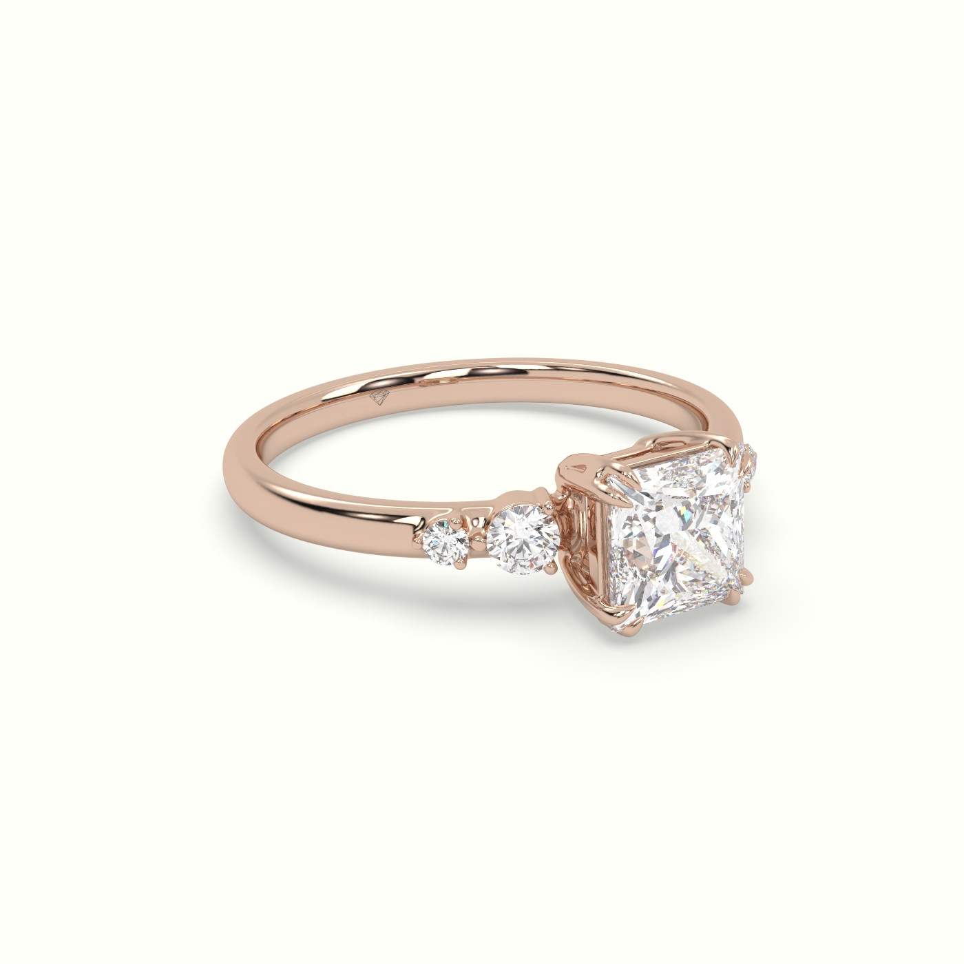 10k rose gold princess diamond solitaire side stone ring Photos & images